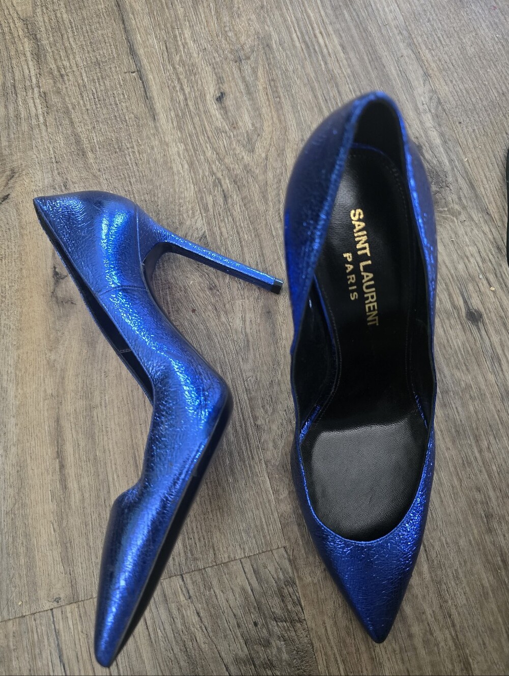 Saint Laurent Metallic Electric Blue Pointed-Toe Stilettos